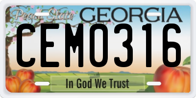 GA license plate CEM0316
