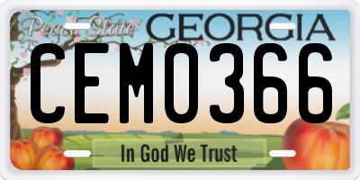 GA license plate CEM0366
