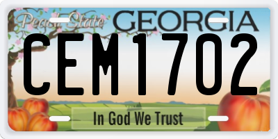 GA license plate CEM1702