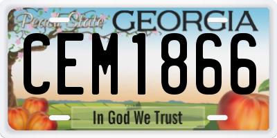 GA license plate CEM1866