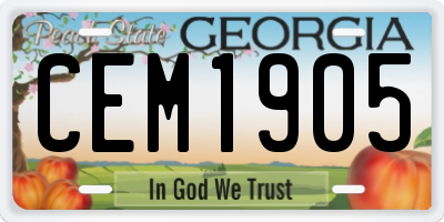 GA license plate CEM1905
