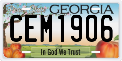 GA license plate CEM1906