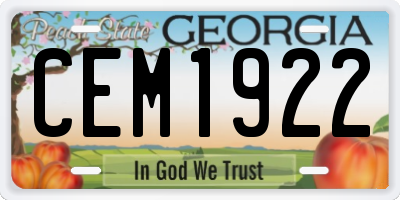 GA license plate CEM1922
