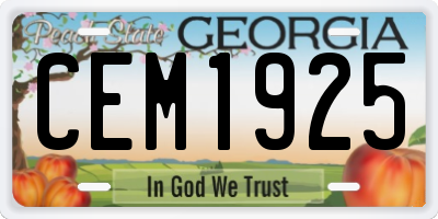 GA license plate CEM1925