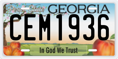 GA license plate CEM1936