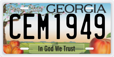 GA license plate CEM1949