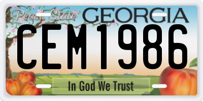 GA license plate CEM1986