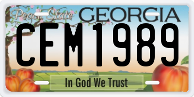 GA license plate CEM1989