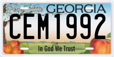 GA license plate CEM1992