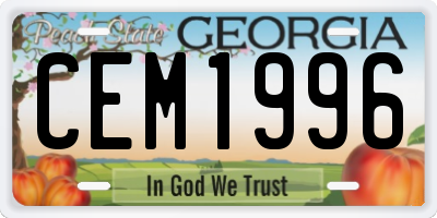 GA license plate CEM1996