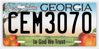 GA license plate CEM3070