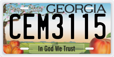 GA license plate CEM3115