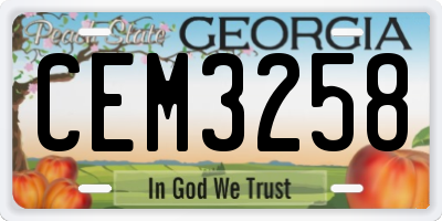 GA license plate CEM3258