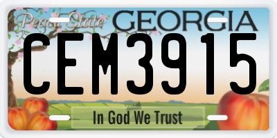 GA license plate CEM3915