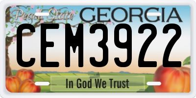 GA license plate CEM3922