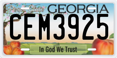 GA license plate CEM3925