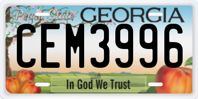 GA license plate CEM3996