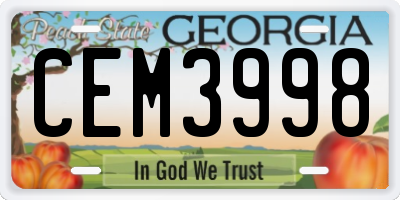 GA license plate CEM3998
