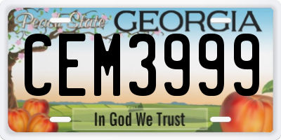 GA license plate CEM3999