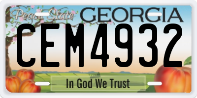 GA license plate CEM4932