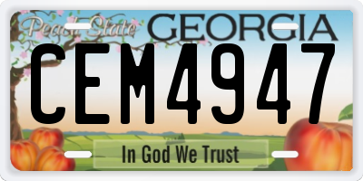 GA license plate CEM4947