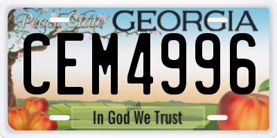 GA license plate CEM4996