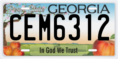 GA license plate CEM6312