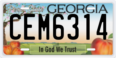 GA license plate CEM6314