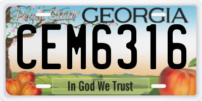 GA license plate CEM6316