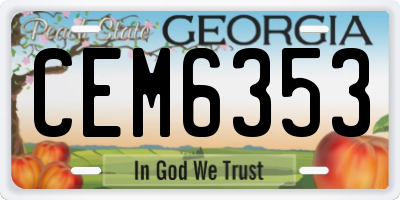 GA license plate CEM6353
