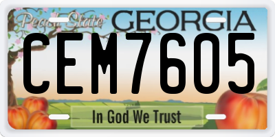 GA license plate CEM7605
