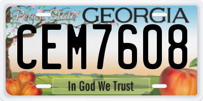 GA license plate CEM7608