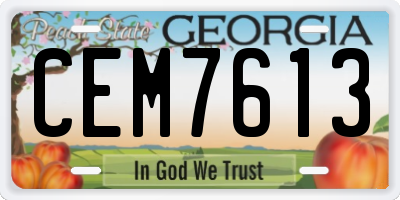 GA license plate CEM7613