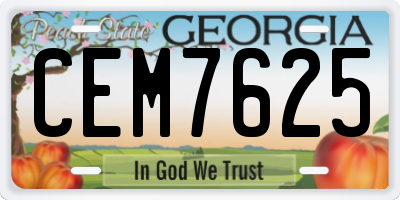 GA license plate CEM7625