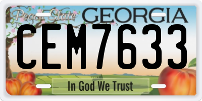 GA license plate CEM7633