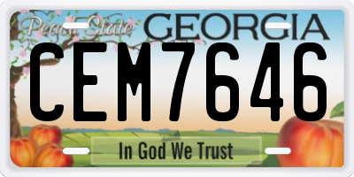 GA license plate CEM7646