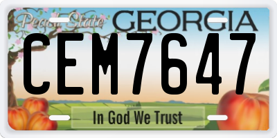 GA license plate CEM7647