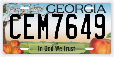 GA license plate CEM7649