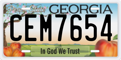 GA license plate CEM7654
