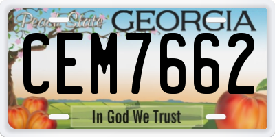 GA license plate CEM7662