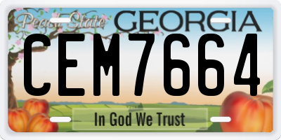 GA license plate CEM7664