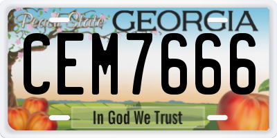 GA license plate CEM7666