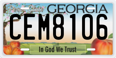 GA license plate CEM8106