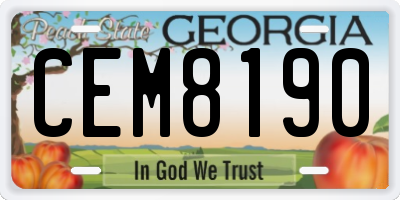 GA license plate CEM8190