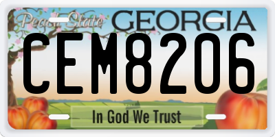 GA license plate CEM8206