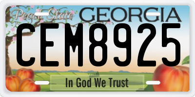 GA license plate CEM8925