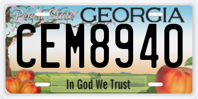 GA license plate CEM8940