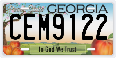 GA license plate CEM9122