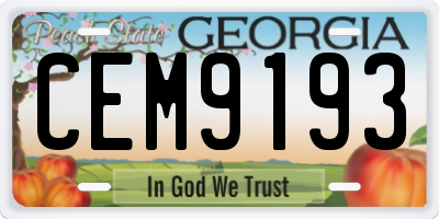 GA license plate CEM9193