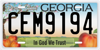 GA license plate CEM9194